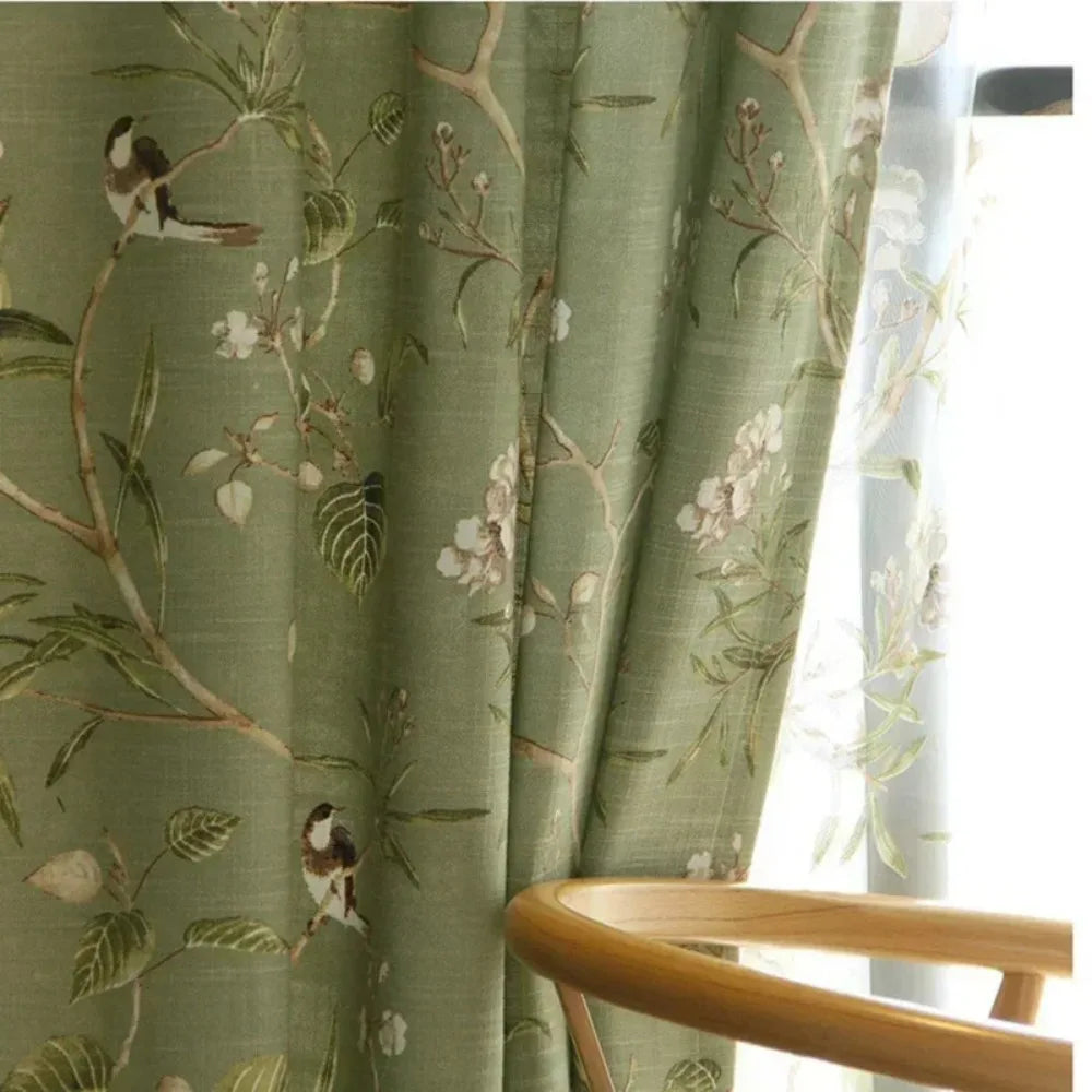 Rural Curtains for Living Room Dining Bedroom American Country Style Flower Bird Cotton and Linen Fabric Curtains Customization