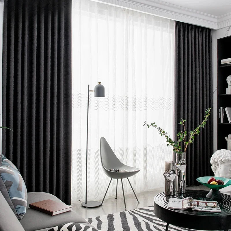 Modern Fashionable Curtains for Living Room Black Jacquard Blackout Luxury Bedroom Dining Window Custom Size Decor Thicken