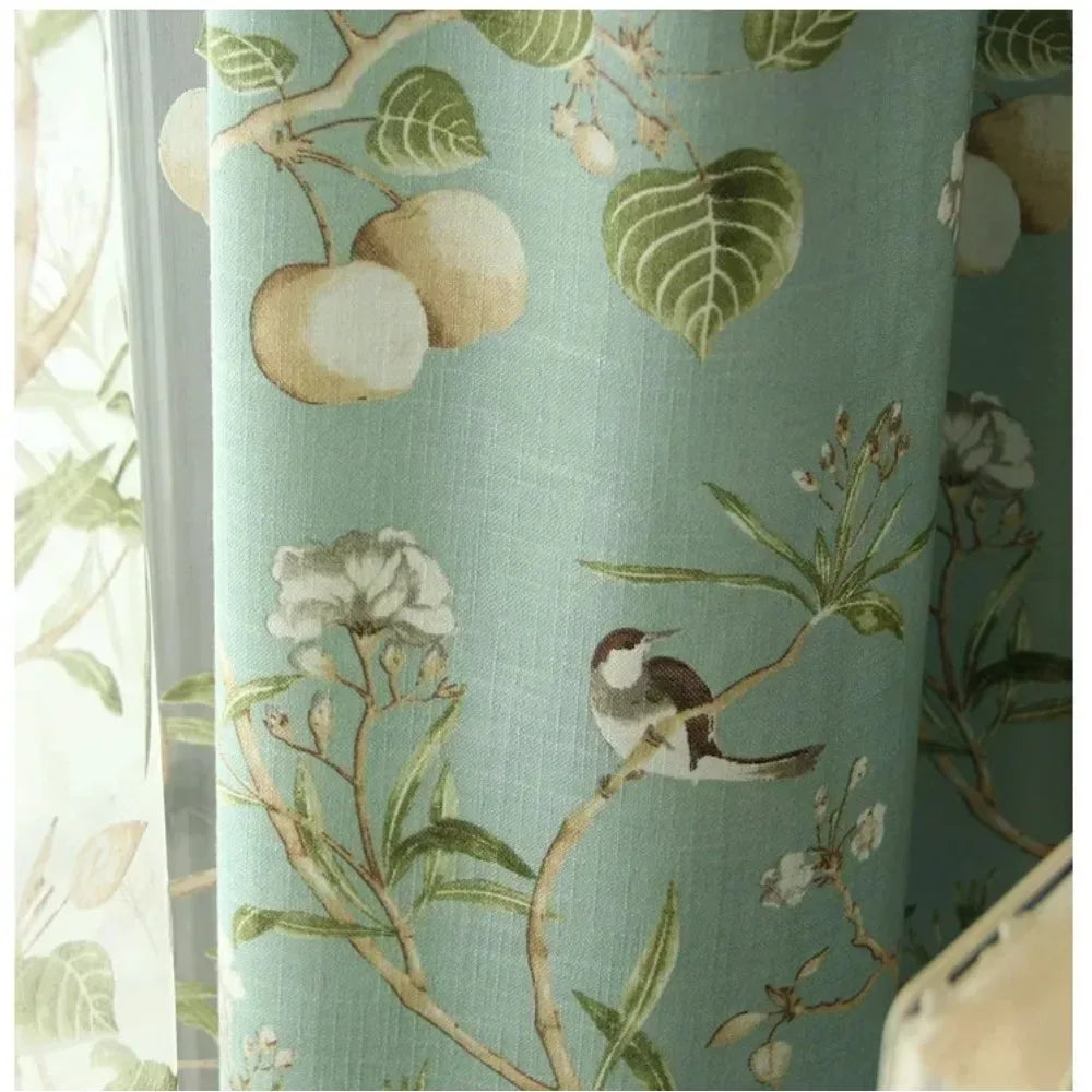Rural Curtains for Living Room Dining Bedroom American Country Style Flower Bird Cotton and Linen Fabric Curtains Customization