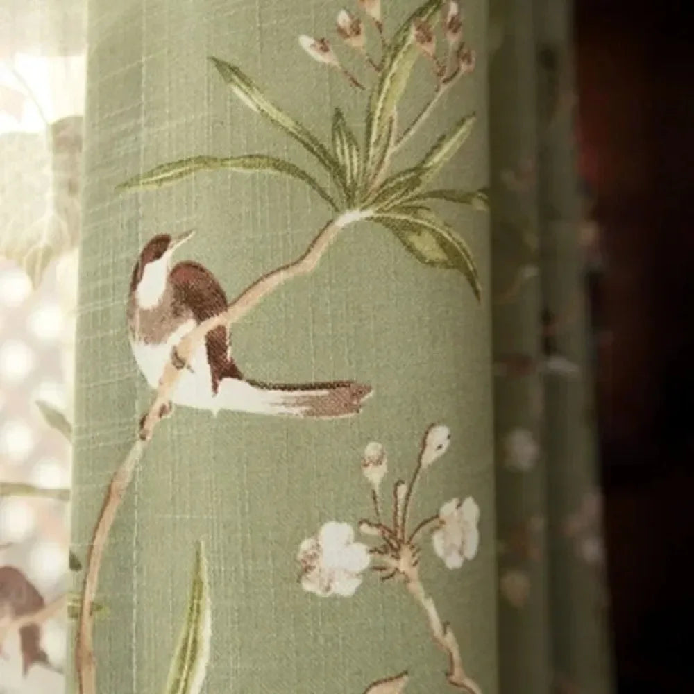 Rural Curtains for Living Room Dining Bedroom American Country Style Flower Bird Cotton and Linen Fabric Curtains Customization