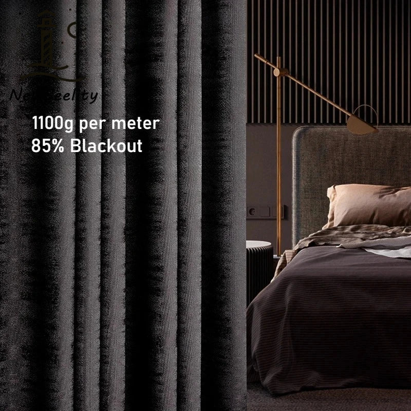 Modern Fashionable Curtains for Living Room Black Jacquard Blackout Luxury Bedroom Dining Window Custom Size Decor Thicken
