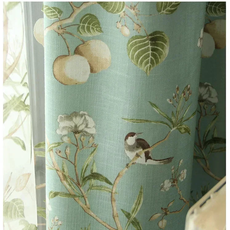 Rural Curtains for Living Room Dining Bedroom American Country Style Flower Bird Cotton and Linen Fabric Curtains Customization